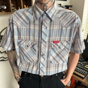 Vintage 90s Dickies Plaid Pearl Snap Short Sleeve Western ~ Size Medium